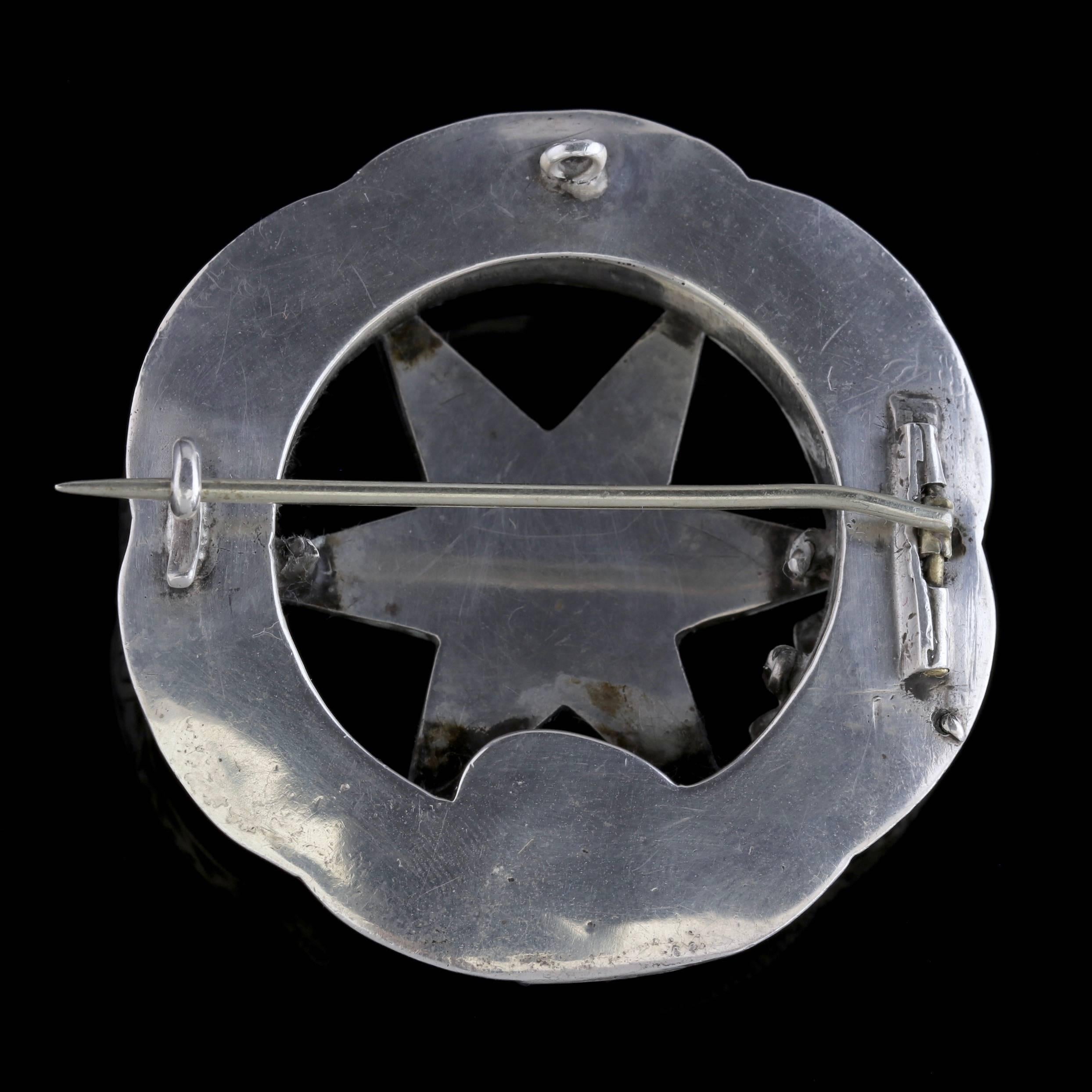 Antique Victorian Scottish Brooch Silver Agate Star, circa 1860 1