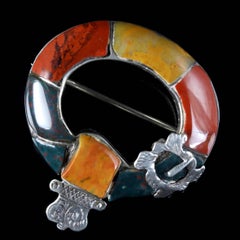 Antique Victorian Scottish Buckle Agate Brooch Silver, circa 1890