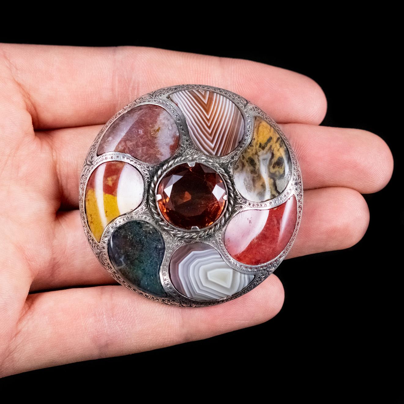 Antique Victorian Scottish Cairngorm Agate Brooch Silver, circa 1880 For Sale 1