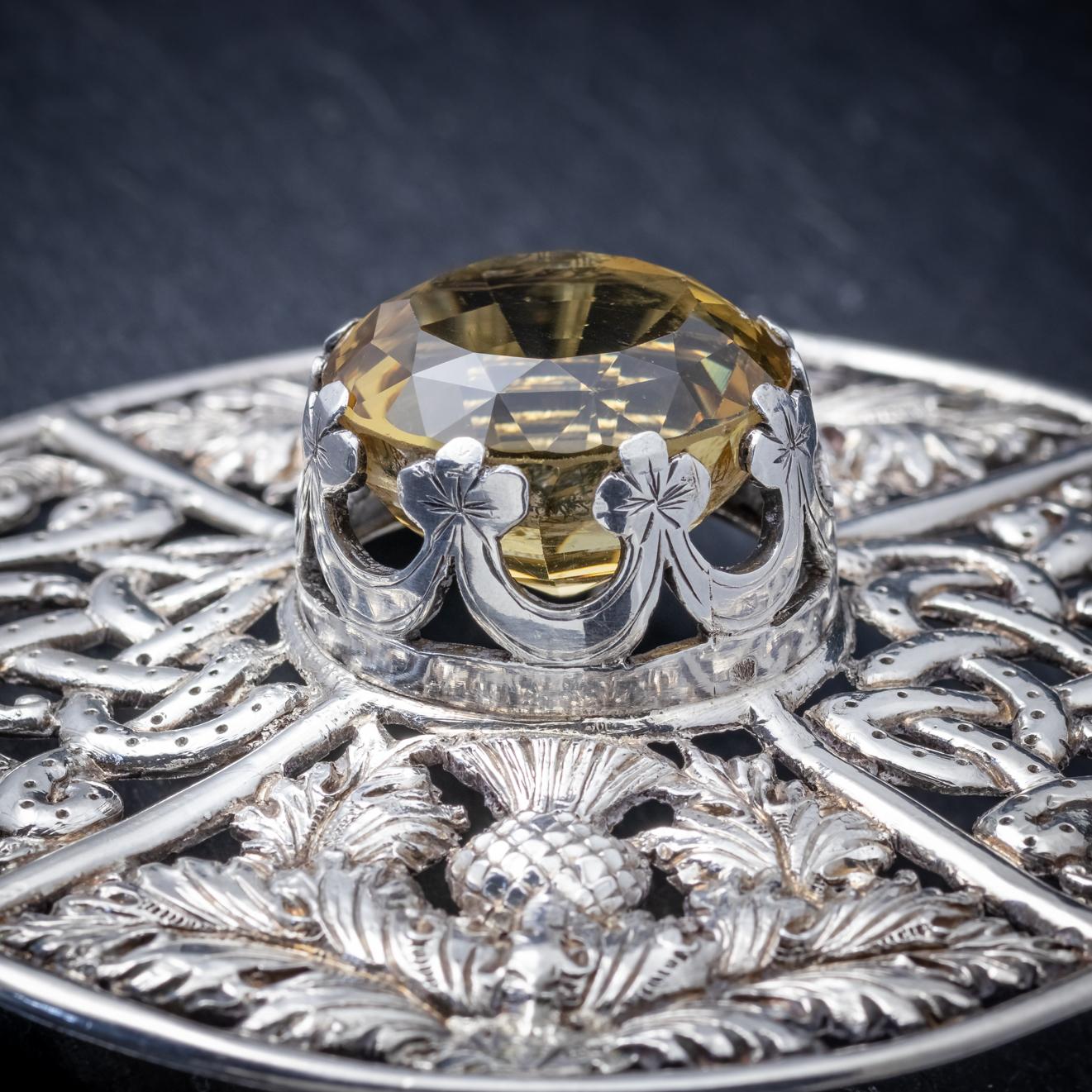 Antique Victorian Scottish Cairngorm Brooch Silver Dated Glasgow 1901 1