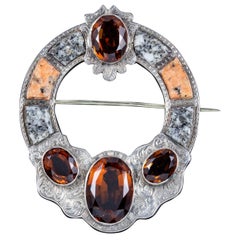 Antique Victorian Scottish Cairngorm Granite Brooch Silver, circa 1860