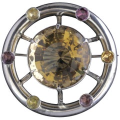 Antique Victorian Scottish Citrine Brooch Silver Quartz, circa 1860