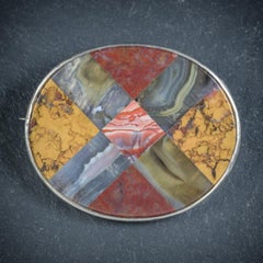 Antique Victorian Scottish Cross Agate Silver circa 1860 Brooch