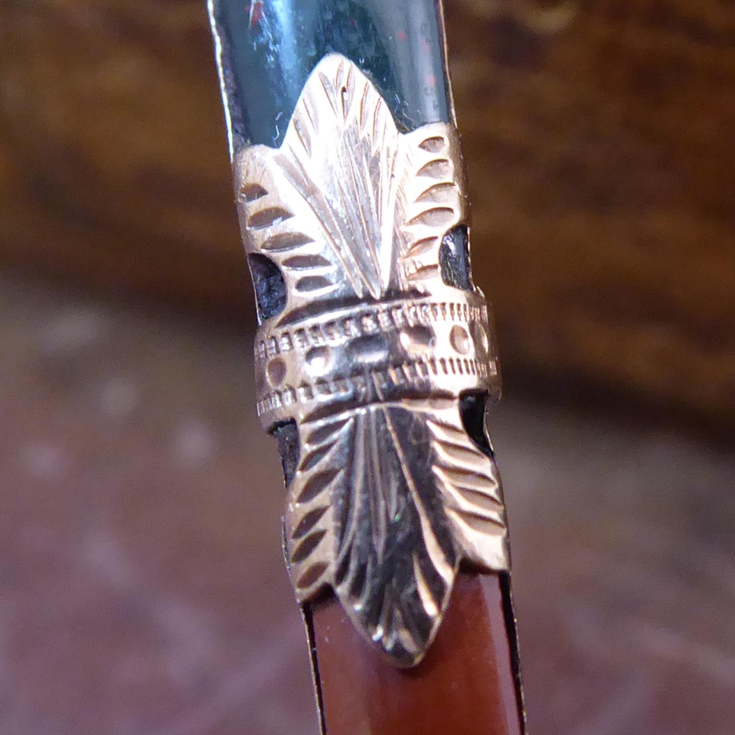 Women's or Men's Antique Victorian Scottish Dagger Brooch, Rose Gold, Cornelian and Bloodstone