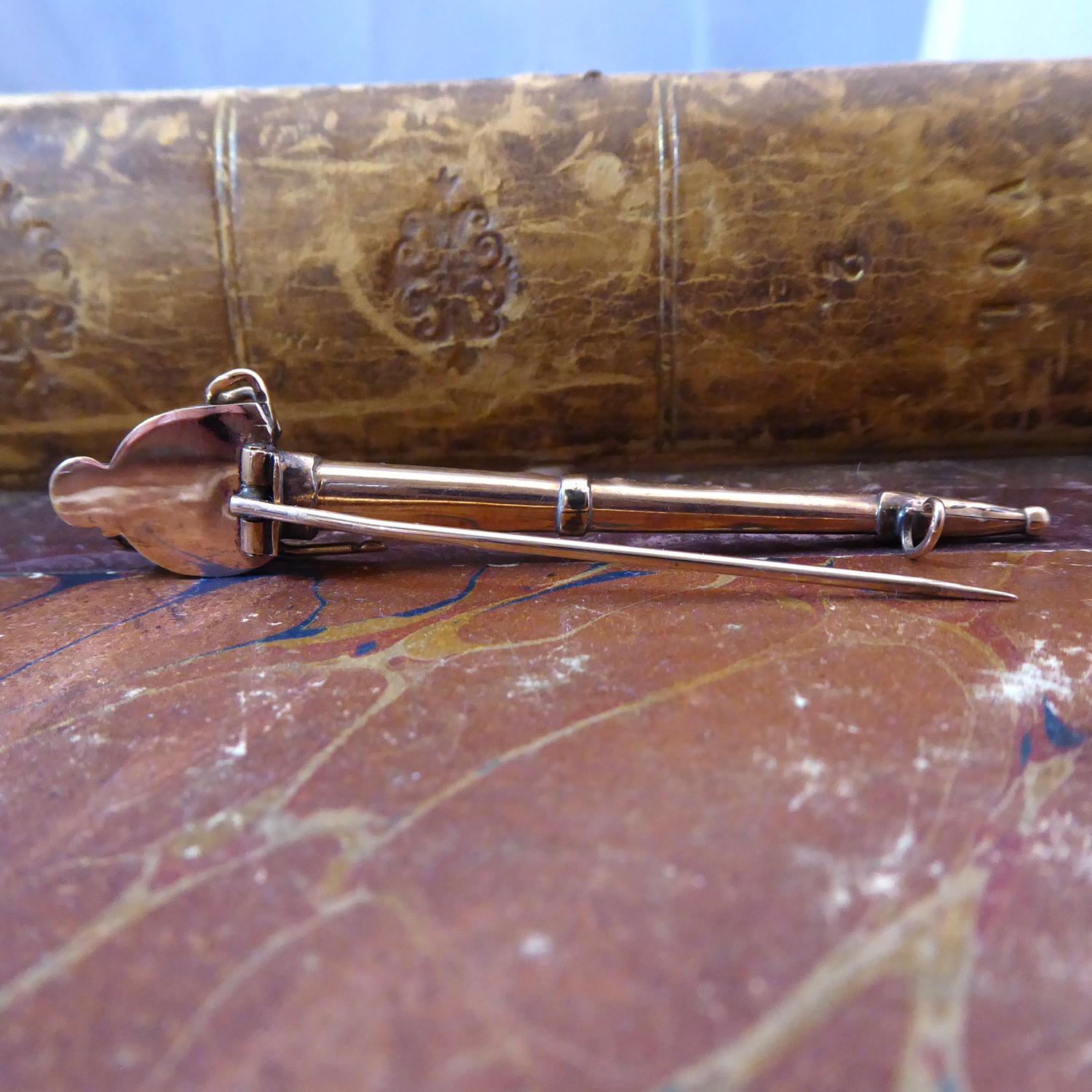 Antique Victorian Scottish Dagger Brooch, Rose Gold, Cornelian and Bloodstone 2