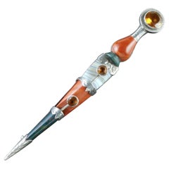 Antique Victorian Scottish Dirk Brooch Silver Agate, circa 1860