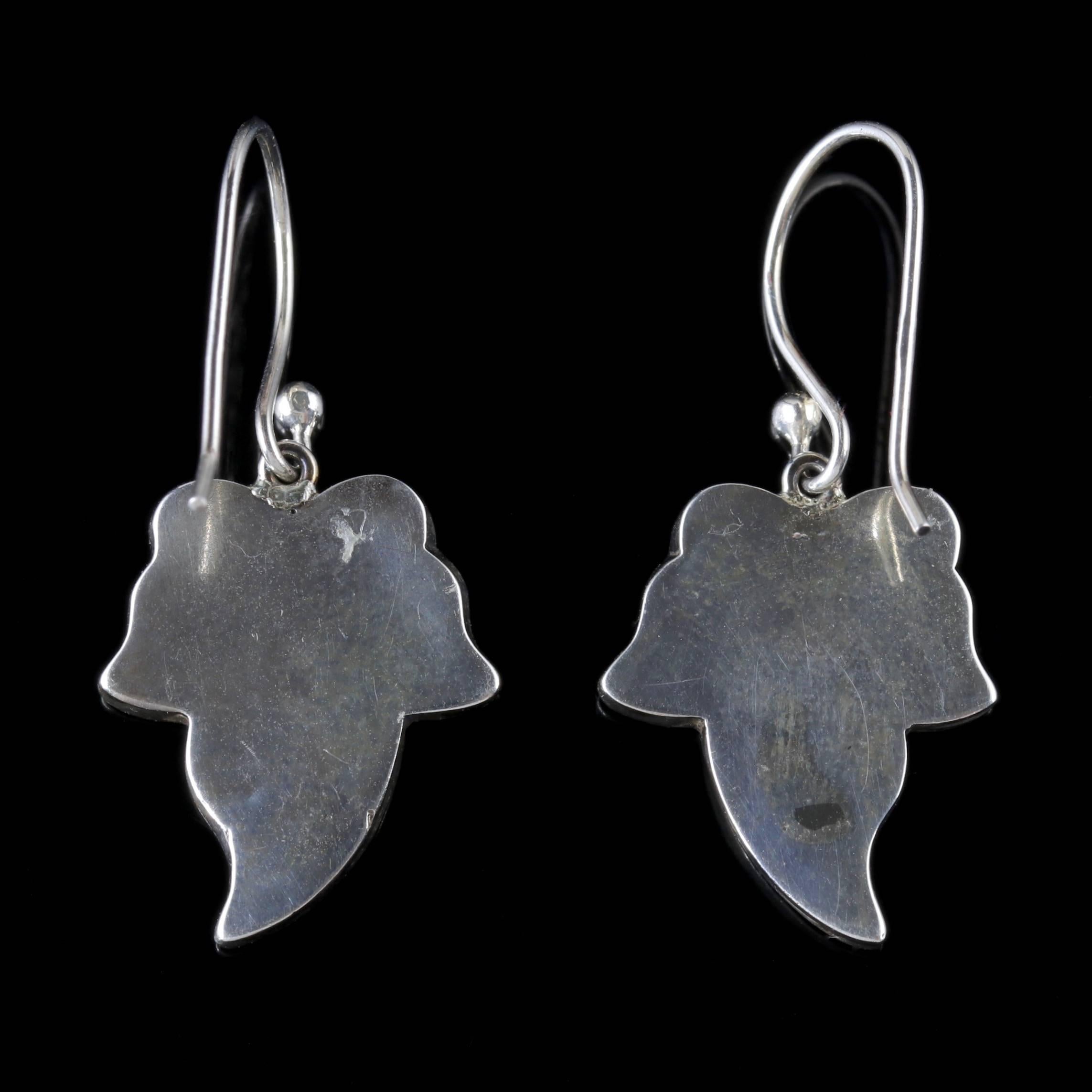 Antique Victorian Scottish Earrings Ivy Leaf Silver, circa 1880 In Excellent Condition In Lancaster, Lancashire
