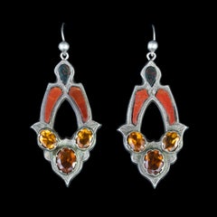 Antique Victorian Scottish Earrings Jasper Carnelian Silver, circa 1880