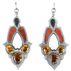 Antique Victorian Scottish Earrings Jasper Carnelian Silver, circa 1880