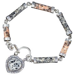 Antique Victorian Scottish Granite Bracelet Heart Padlock Silver, circa 1880