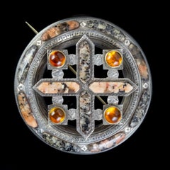Antique Victorian Scottish Granite Citrine Brooch Silver, circa 1860