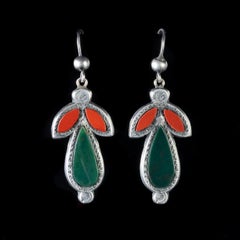 Antique Victorian Scottish Jasper Carnelian Earrings Silver, circa 1860