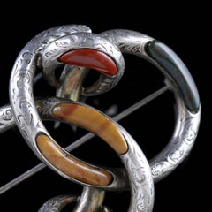 Antique Victorian Scottish Knot Brooch Silver Agate, circa 1860