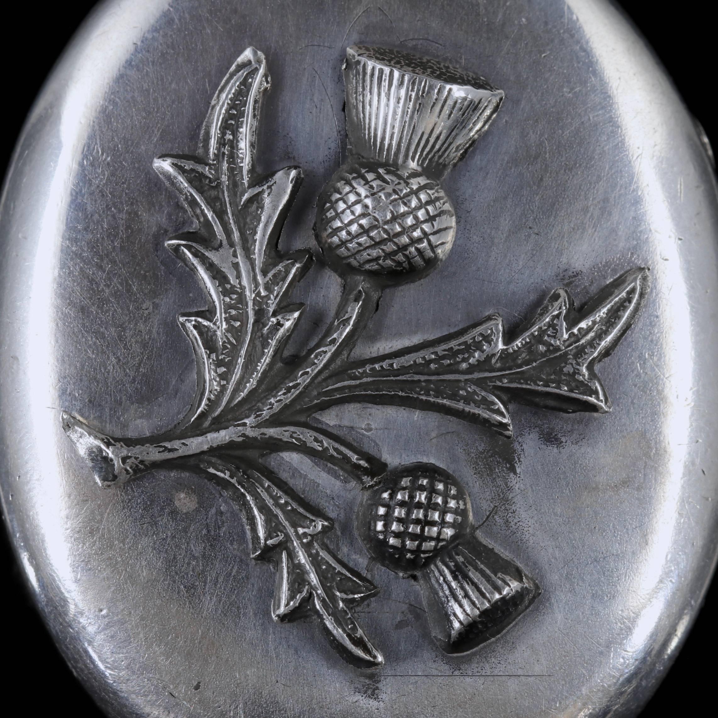 To read more please click continue reading below-

This wonderful antique Victorian Sterling Silver Scottish thistle locket is Circa 1880. 

Scottish jewellery was made popular by Queen Victoria as it became a souvenir of her frequent trips to
