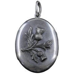 Antique Victorian Scottish Locket Silver Thistle, circa 1880