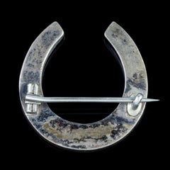Antique Victorian Scottish Malachite Horseshoe Brooch Silver, circa 1860