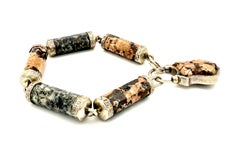 Antique Victorian Scottish Granite Bracelet Sterling Silver Padlock Hair Locket