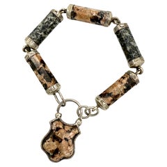 Antique Victorian Scottish Pebble Bracelet Sterling Silver Padlock Hair Locket