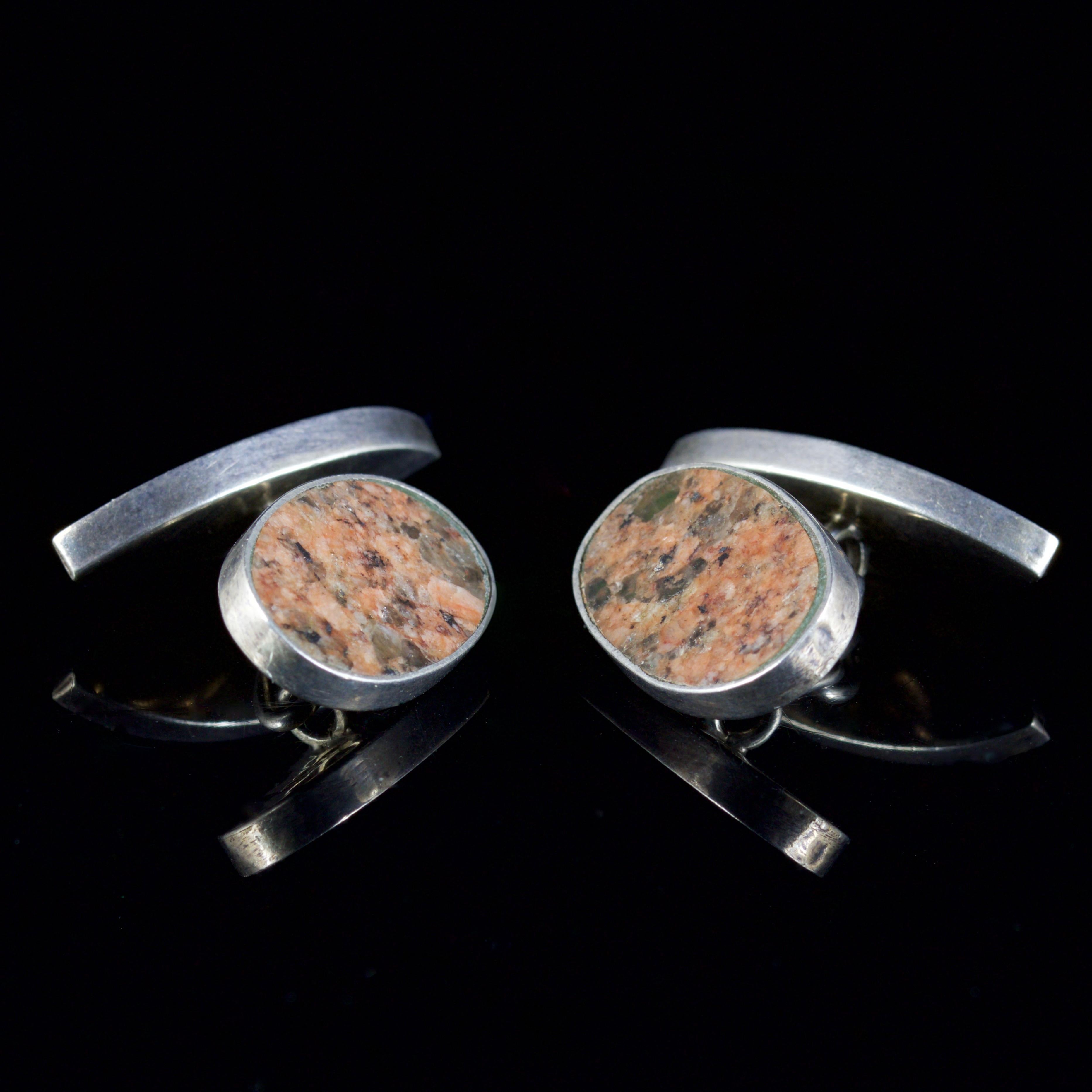 These wonderful Victorian Silver Scottish pebble cufflinks, Circa 1880

Scottish jewellery was made popular by Queen Victoria as it became a souvenir of her frequent trips to Scotland and her Scottish Castle Balmoral from the mid 1800s. 

The