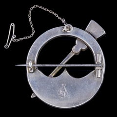 Antique Victorian Scottish Penannular Celtic Brooch Agate Citrine Silver