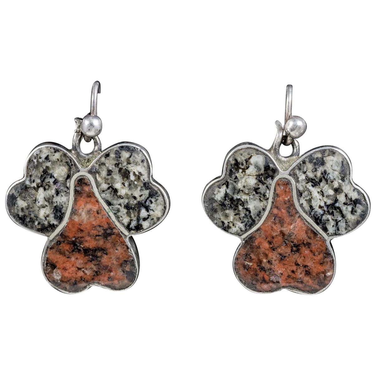 Antique Victorian Scottish Shamrock Earrings Silver, circa 1880 For Sale