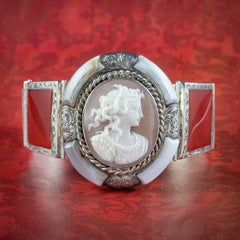 Antique Victorian Scottish Silver Agate Cameo Bracelet