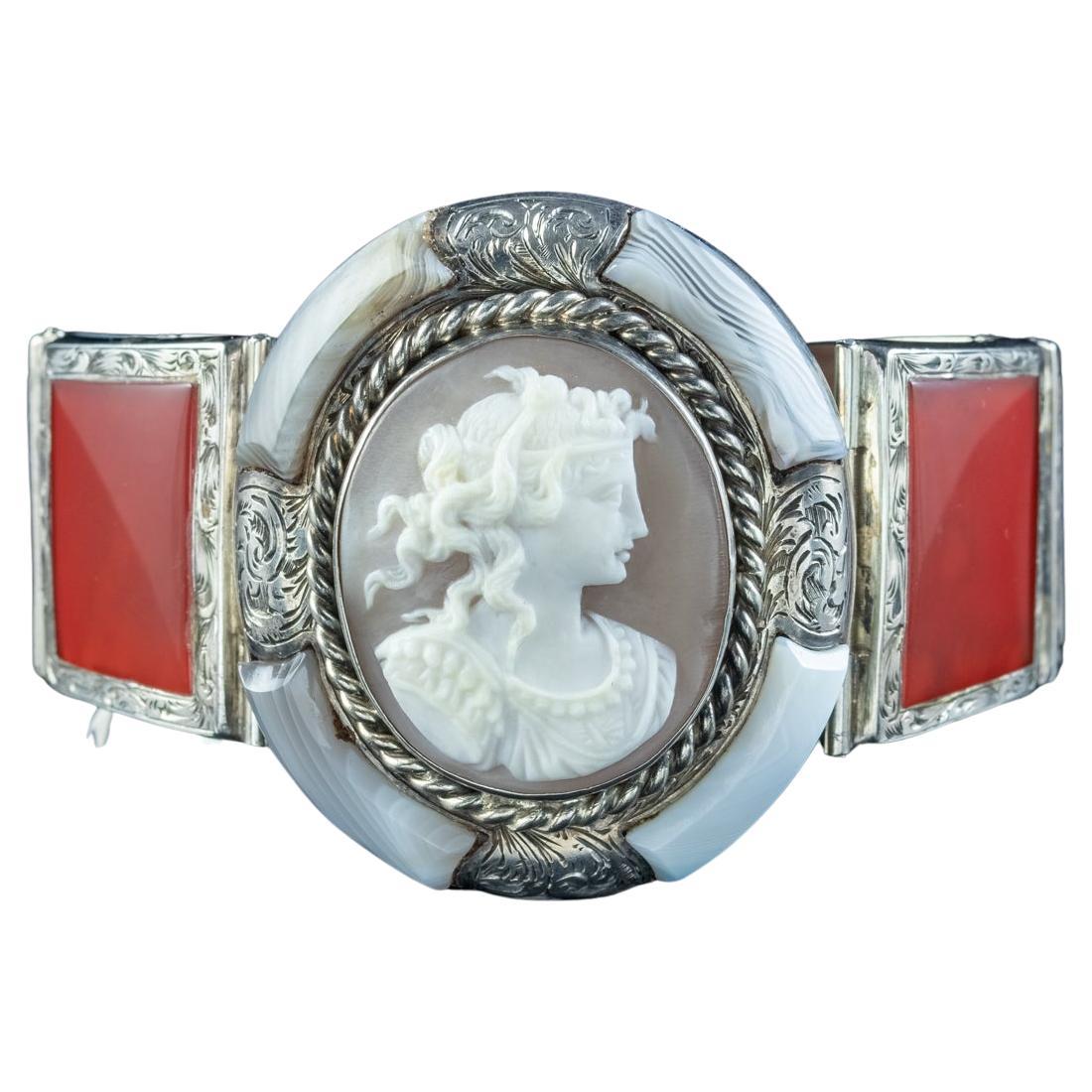 Antique Victorian Scottish Silver Agate Cameo Bracelet For Sale