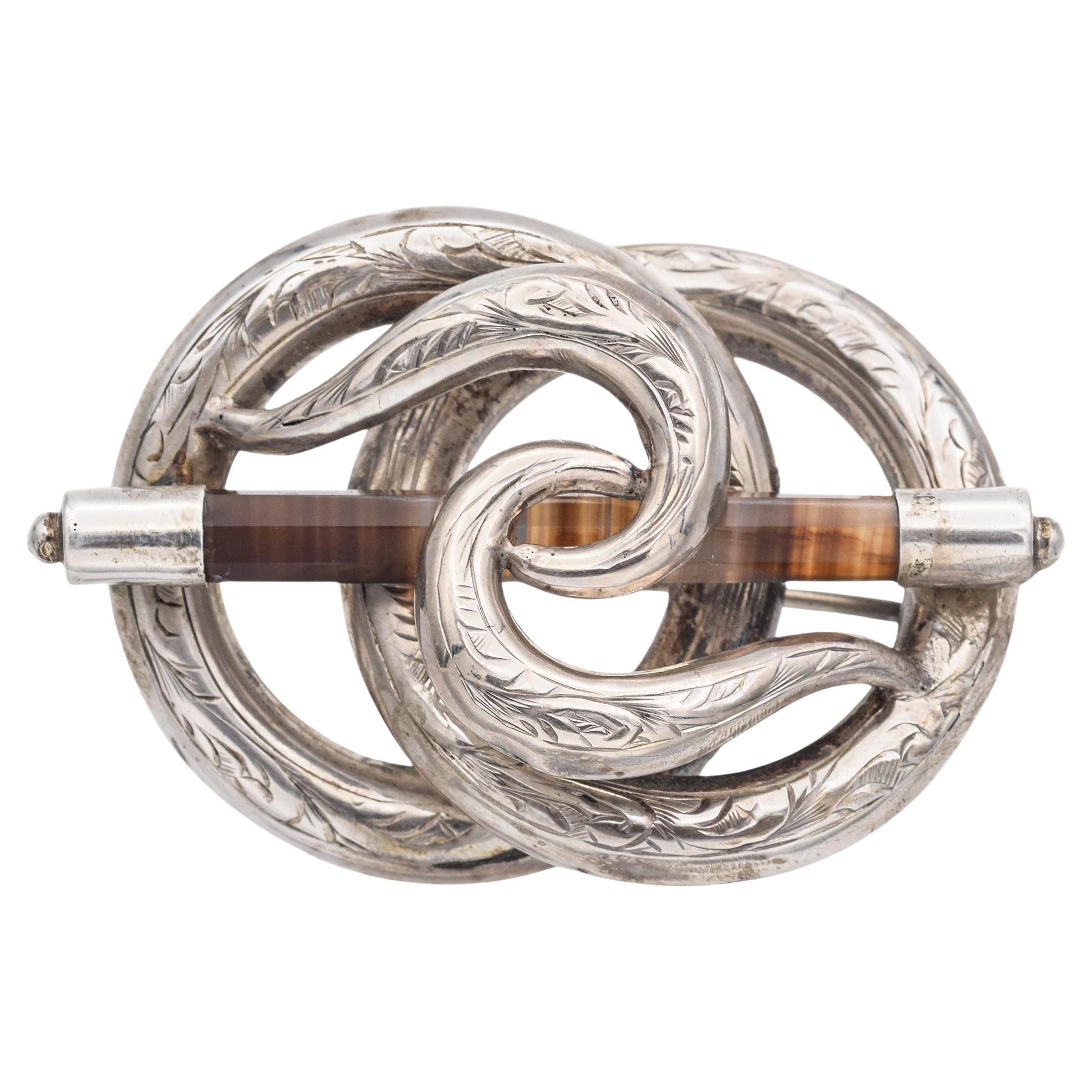 Antique Victorian Scottish Silver Agate Love Knot Brooch