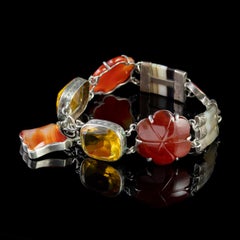 Antique Victorian Scottish Silver Agate Padlock Bracelet, circa 1860