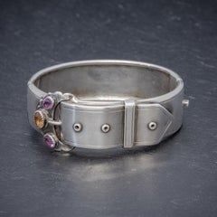 Antique Victorian Scottish Silver Buckle Bangle Amethyst Citrine, circa 1860