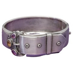 Antique Victorian Scottish Silver Buckle Bangle Amethyst Citrine, circa 1860