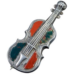 Antique Victorian Scottish Silver Cello Agate circa 1860 Brooch