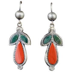 Antique Victorian Scottish Silver Jasper Carnelian Earrings, circa 1860