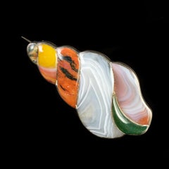 Antique Victorian Scottish Silver Shell Plaid Agate Brooch, circa 1860