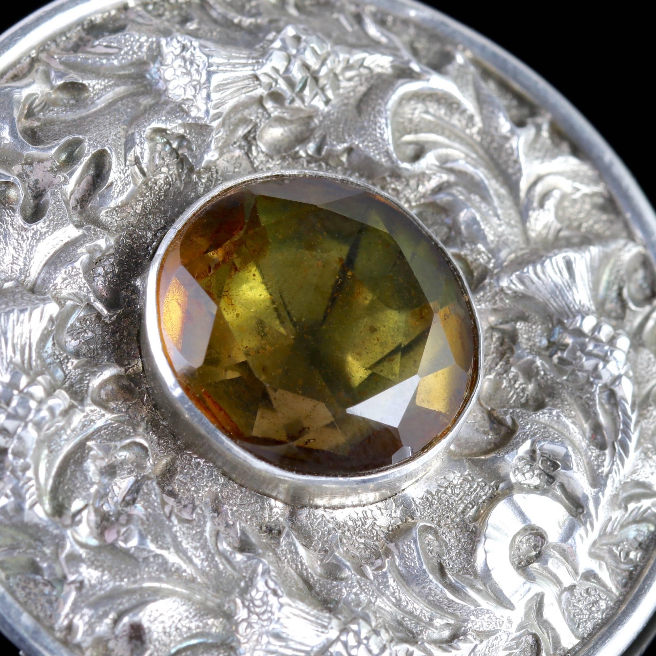 Women's Antique Victorian Scottish Silver Thistle Citrine Brooch, circa 1890 For Sale