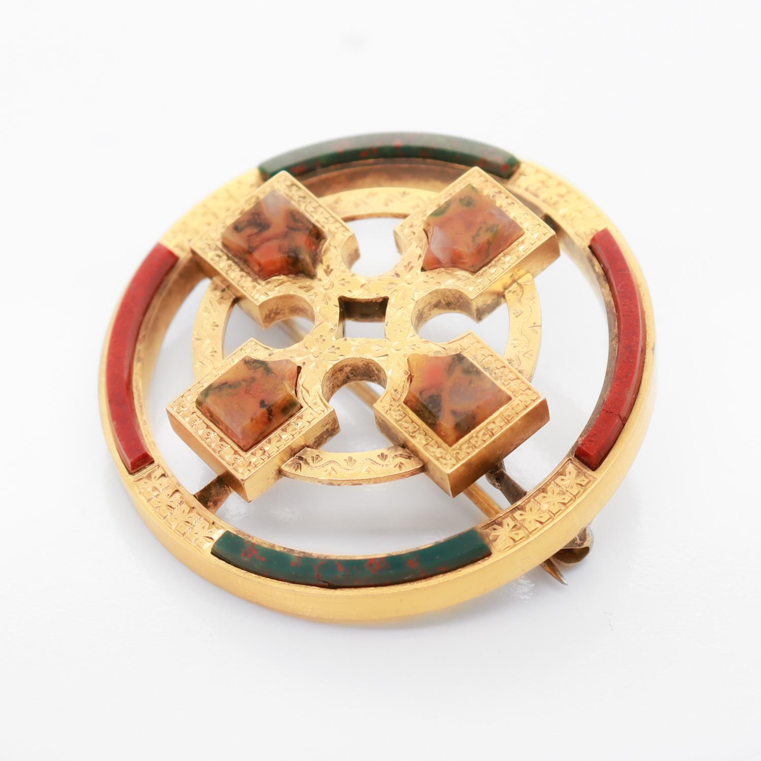 Broche ou épingle à kilt victorienne ancienne en agate spécimen écossais et or Bon état - En vente à Philadelphia, PA