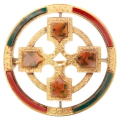 Antique Victorian Scottish Specimen Agate & Gold Brooch or Kilt Pin