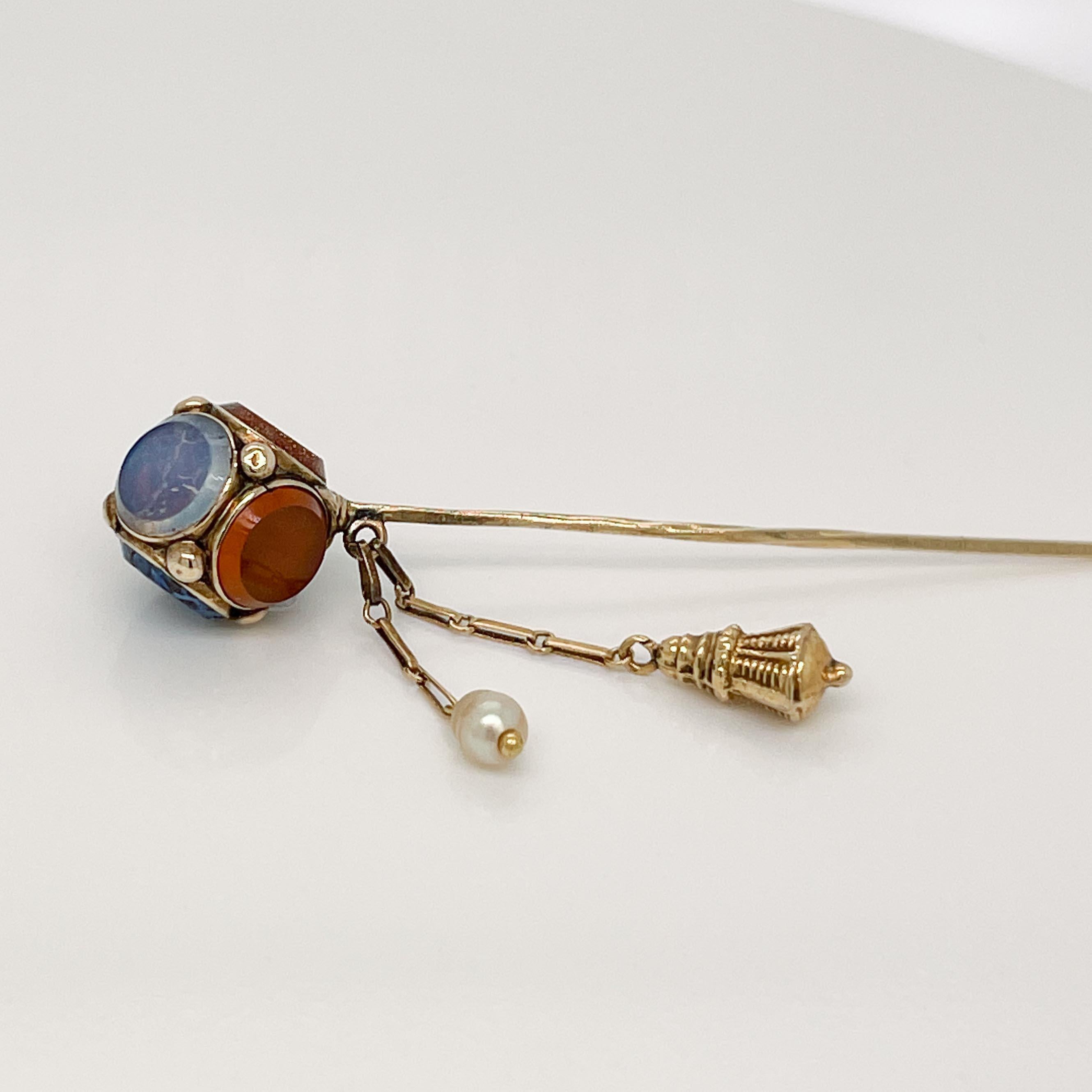 Antique Victorian Scottish Specimen Agate & Gold Stickpin or Lapel Pin In Good Condition In Philadelphia, PA