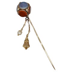 Antique Victorian Scottish Specimen Agate & Gold Stickpin or Lapel Pin