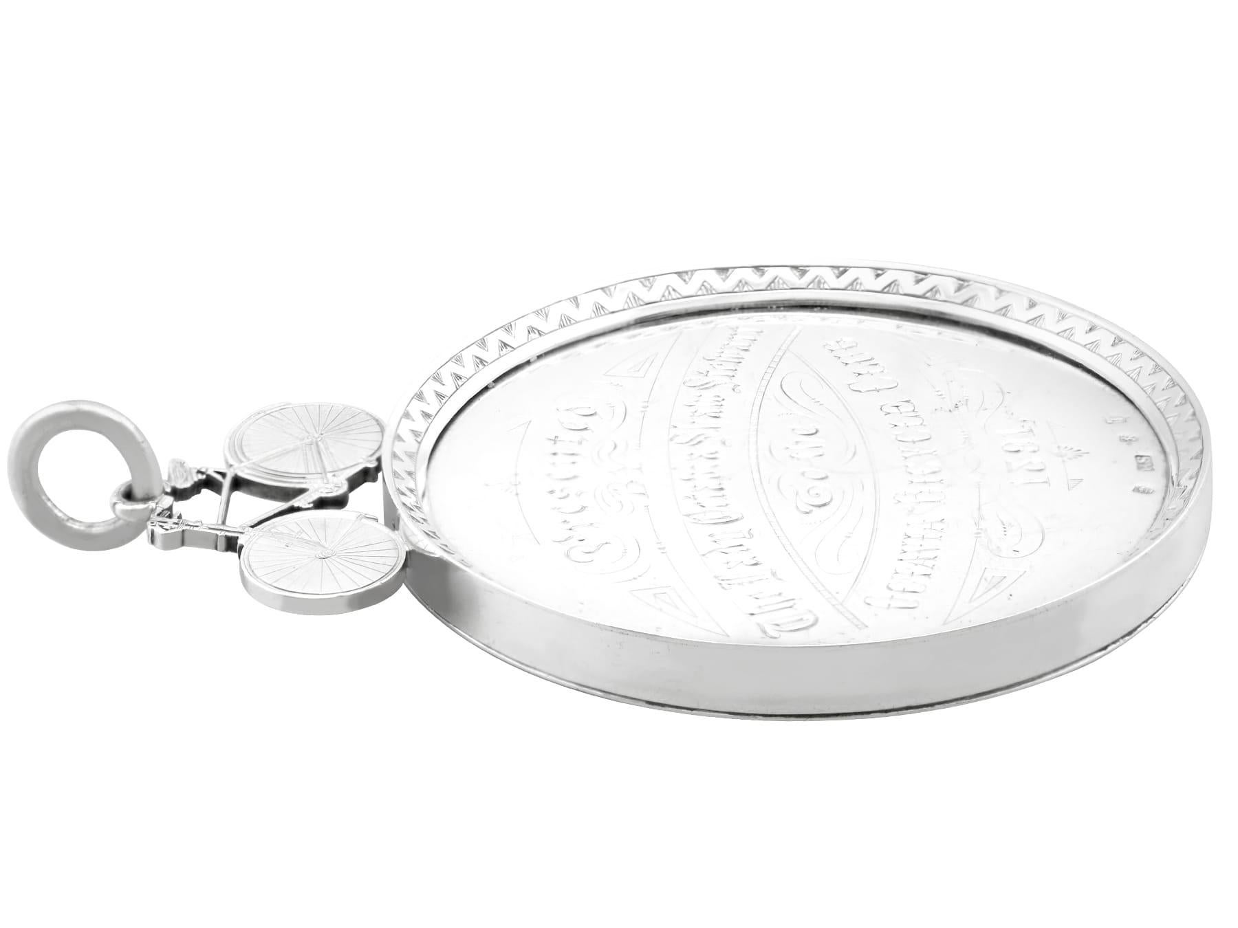 Fine XIX secolo Antico medaglione ciclistico vittoriano scozzese in argento sterling in vendita