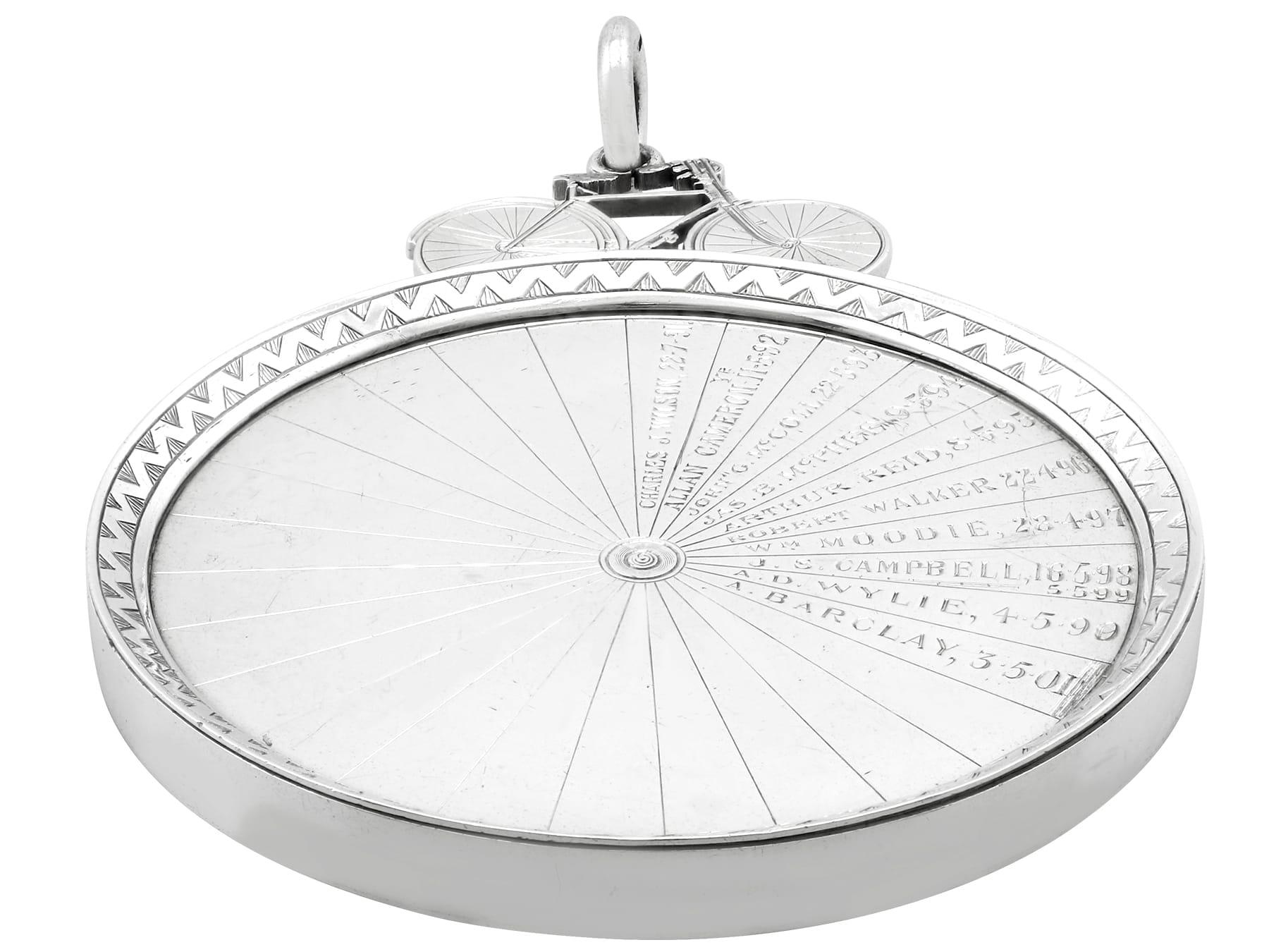 Antico medaglione ciclistico vittoriano scozzese in argento sterling in vendita 1