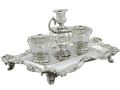 Antique Victorian Scottish Sterling Silver Desk Inkstand