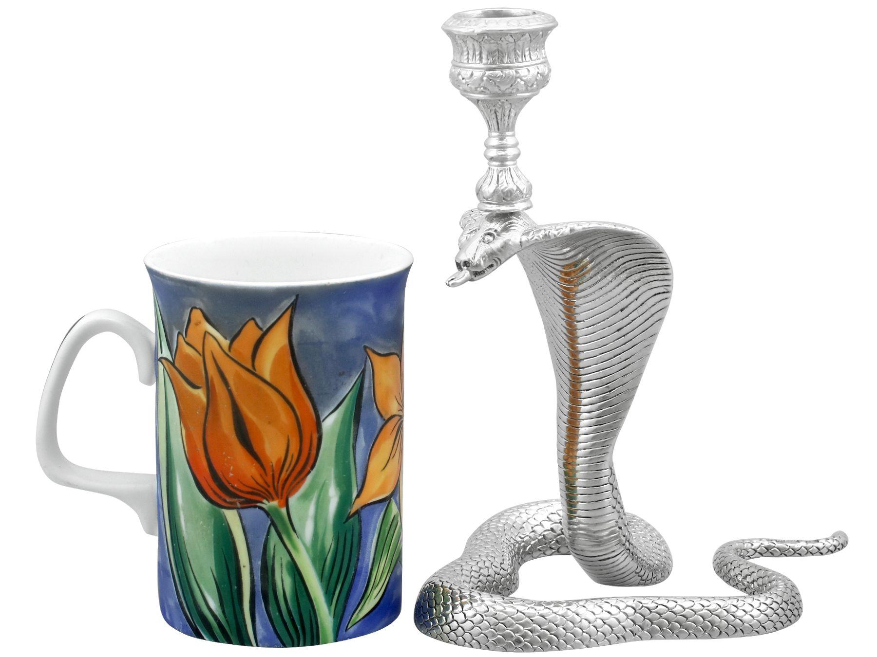 British Victorian Scottish Sterling Silver Snake Candle Holders For Sale