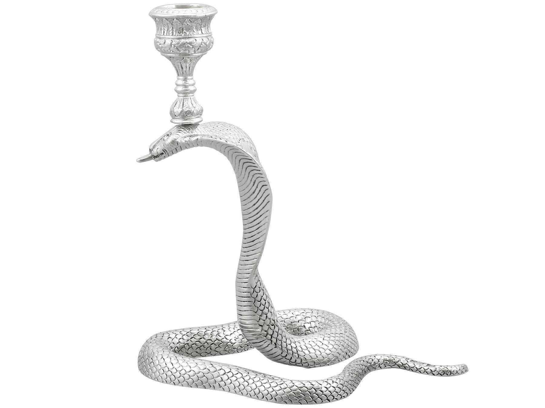 Late 19th Century Victorian Scottish Sterling Silver Snake Candle Holders For Sale