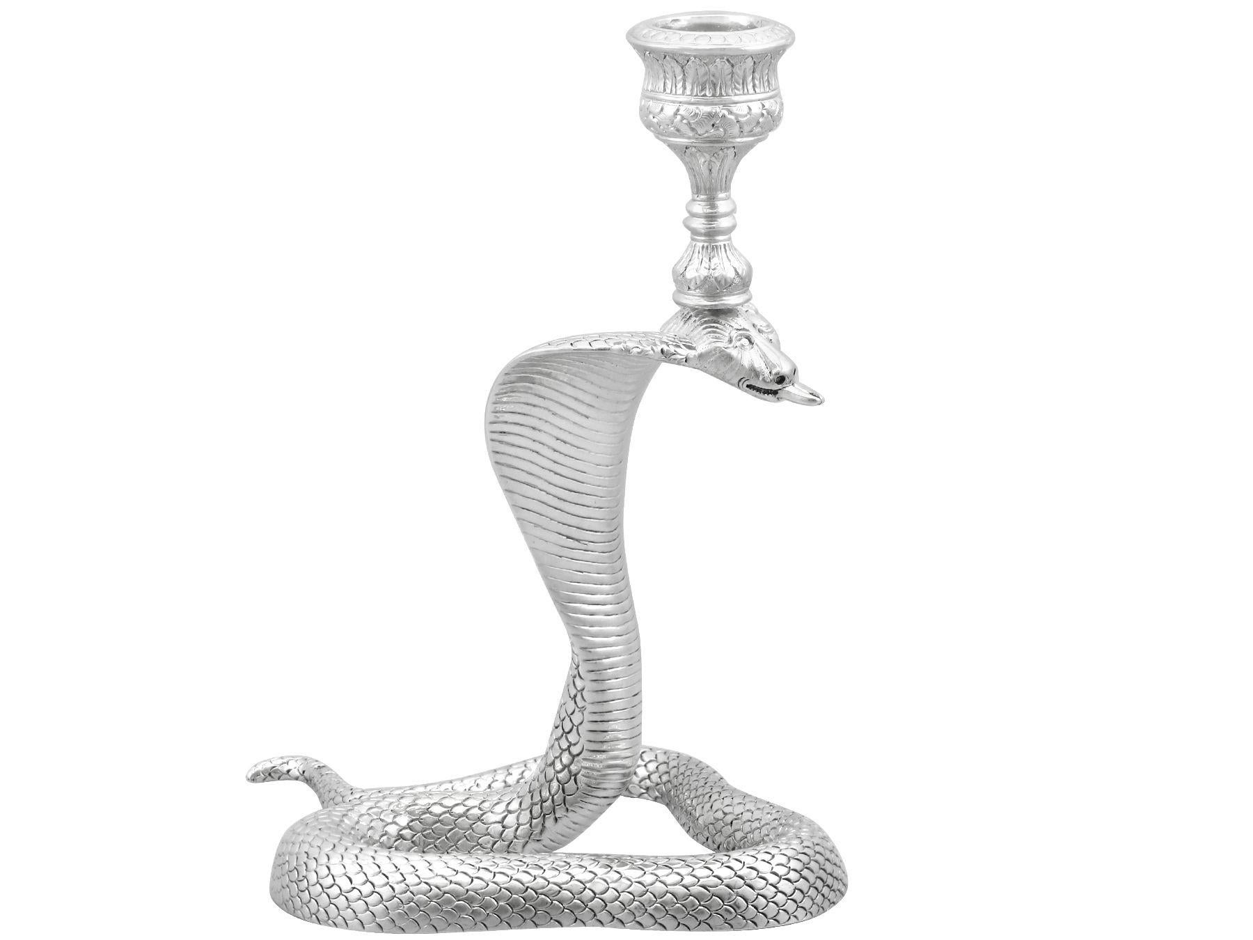Victorian Scottish Sterling Silver Snake Candle Holders For Sale 2