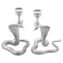 Antique Victorian Scottish Sterling Silver Snake Candle Holders