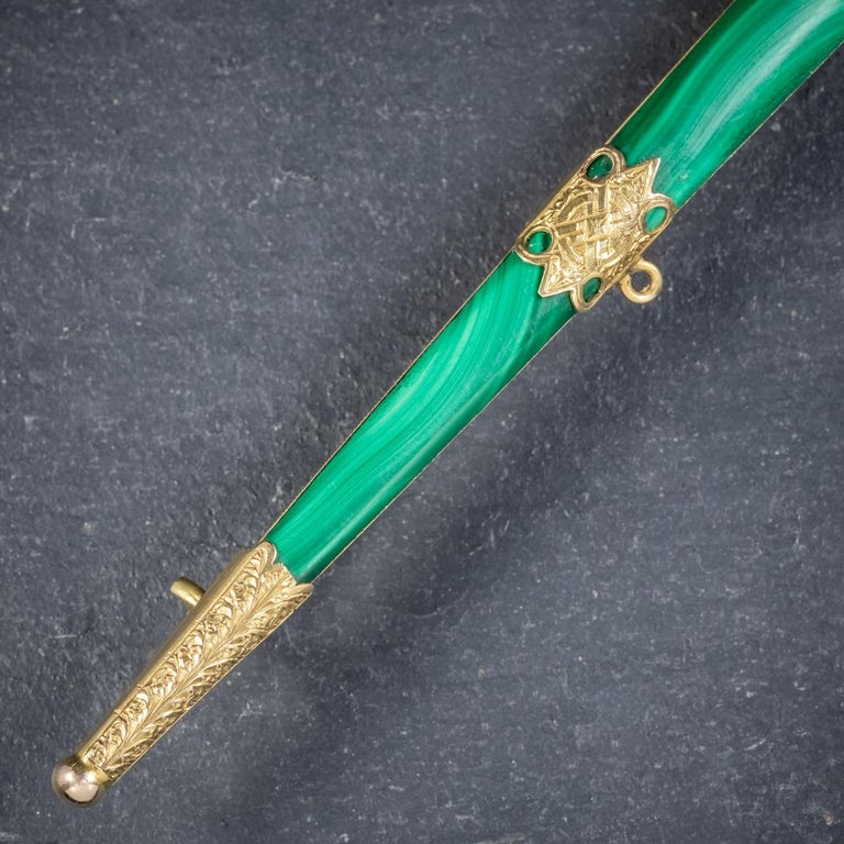 Antique Victorian Scottish Malachite 18 Carat Gold, circa 1860 Sword ...