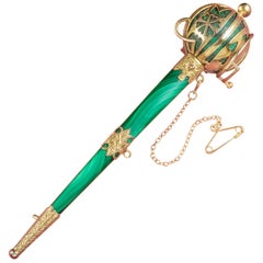 Antique Victorian Scottish Malachite 18 Carat Gold, circa 1860 Sword Brooch