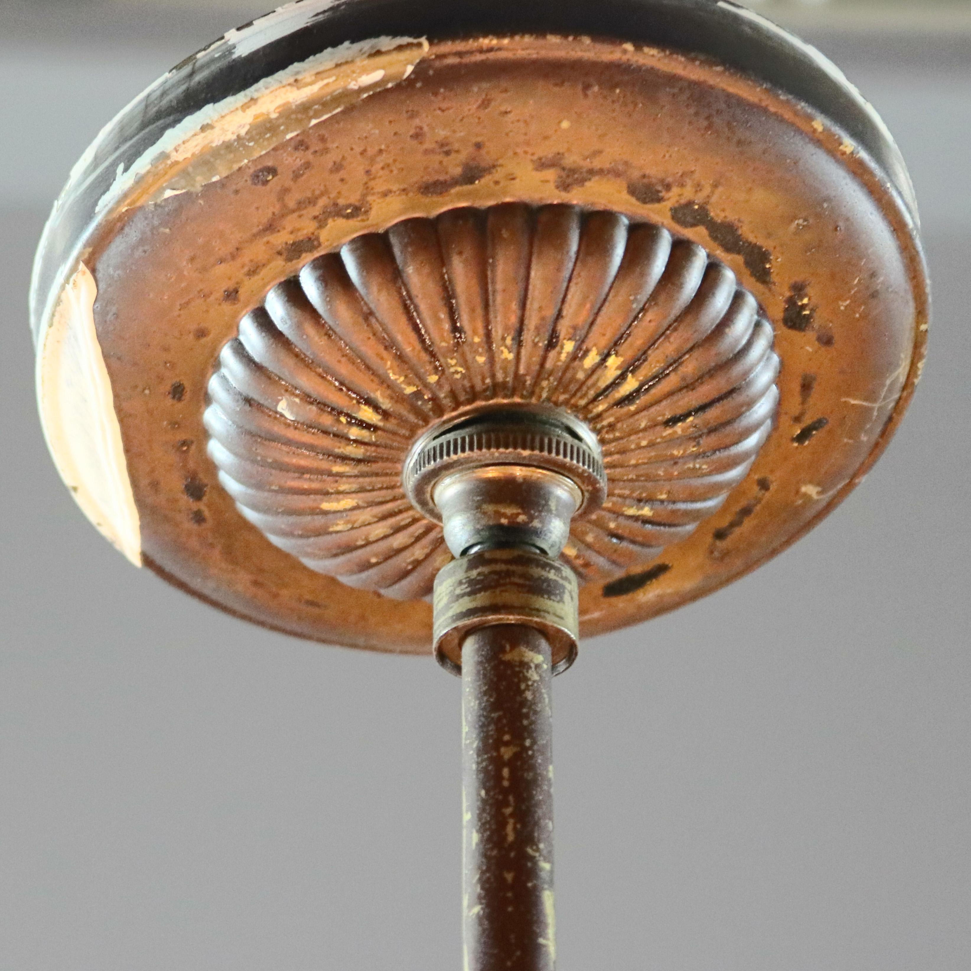 19th Century Antique Victorian Scroll Arm Brass & Glass Electrified Gas Chandelier circa 1880
