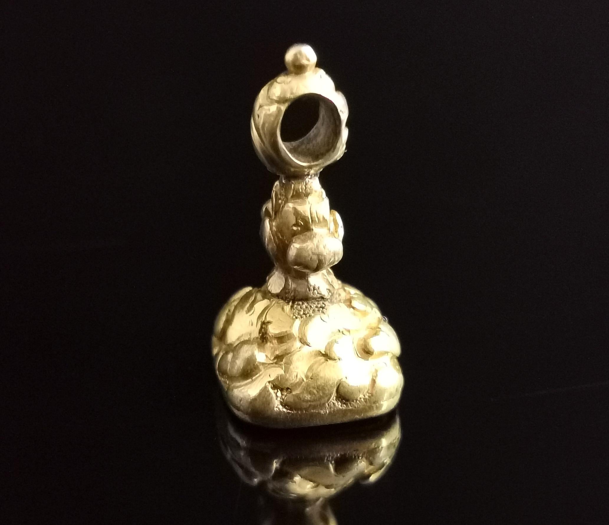 Antique Victorian seal fob pendant, 9 karat yellow gold, G S initials  9